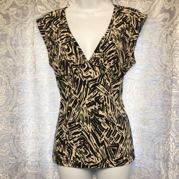 Y2k Vintage BCBG Abstract Blouse Black Cream Size Medium - Picture 1 of 12